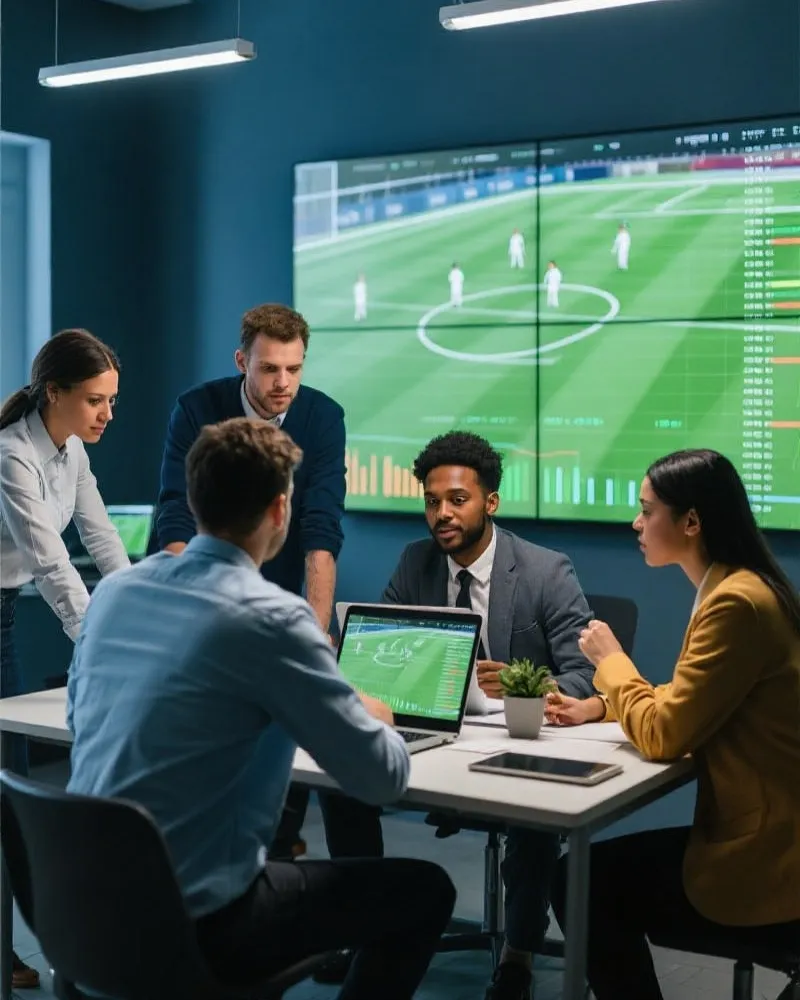Team analyzing sports data